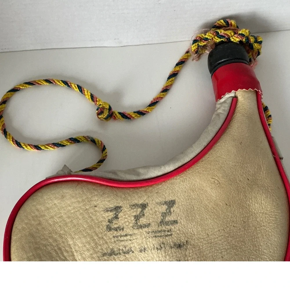 ZZZ Vintage Spanish Bota Bag Pamplona Leather Wine Canteen Red Trim Spain